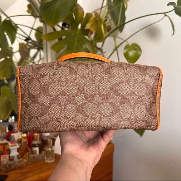 Coach mini Signature Brown Satchel with Orange Trim 2way bag - Picture 7 of 10